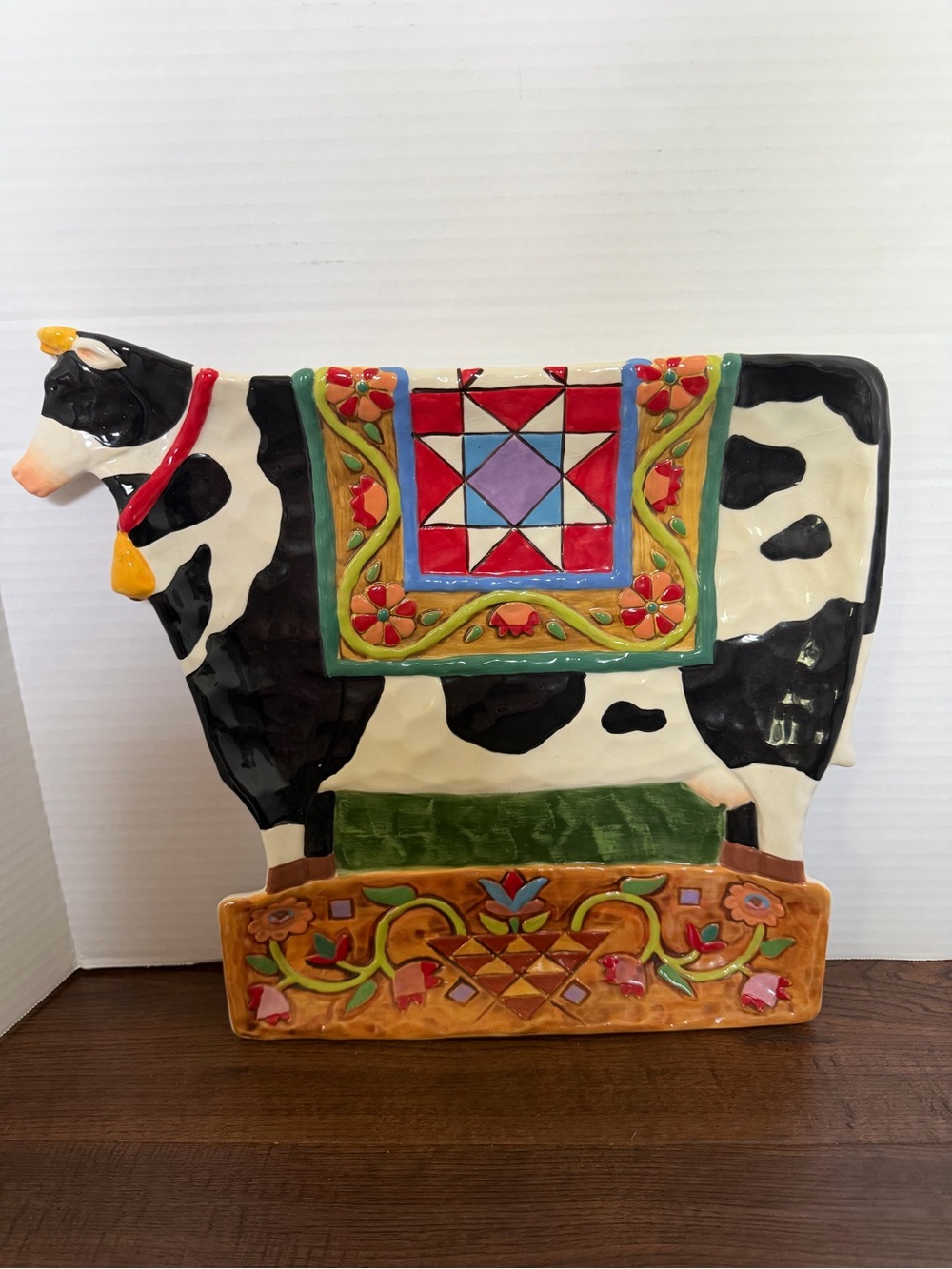 Beautiful  Colorful  Large 16"X13" Jim Shore Barnyard Porcelain Cow Serving Tray